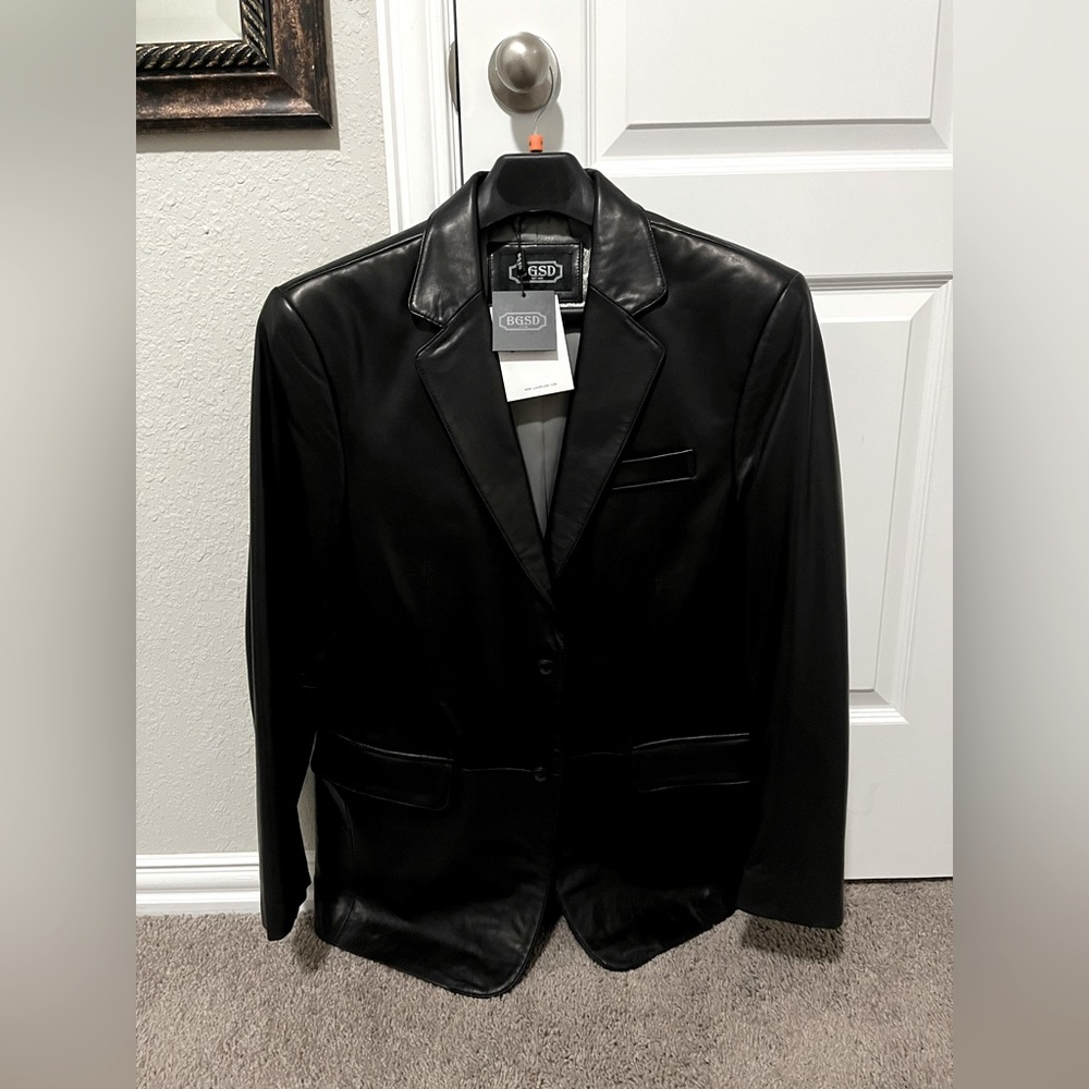 Black leather BGSD coat jacket. Size medium